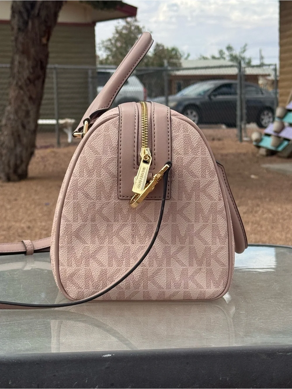 Michael Kors Blush Pink Signature Stripe Satchel